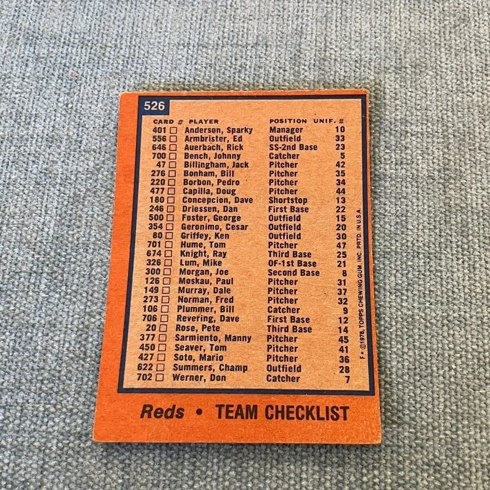1978 Topps Cincinnati Reds Baseball Card Trading Card